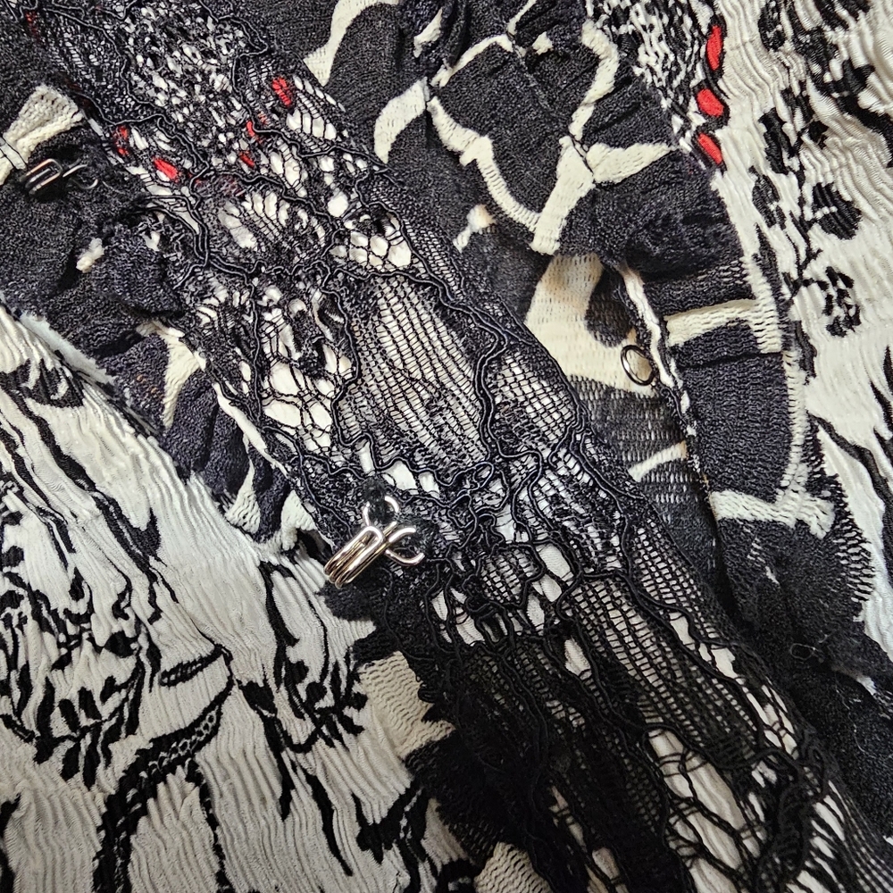 Alberto Makali Boho Lace Trim Medallion Jacket Crinkle Knit Art-To-Wear Y2K XL - Picture 15 of 15